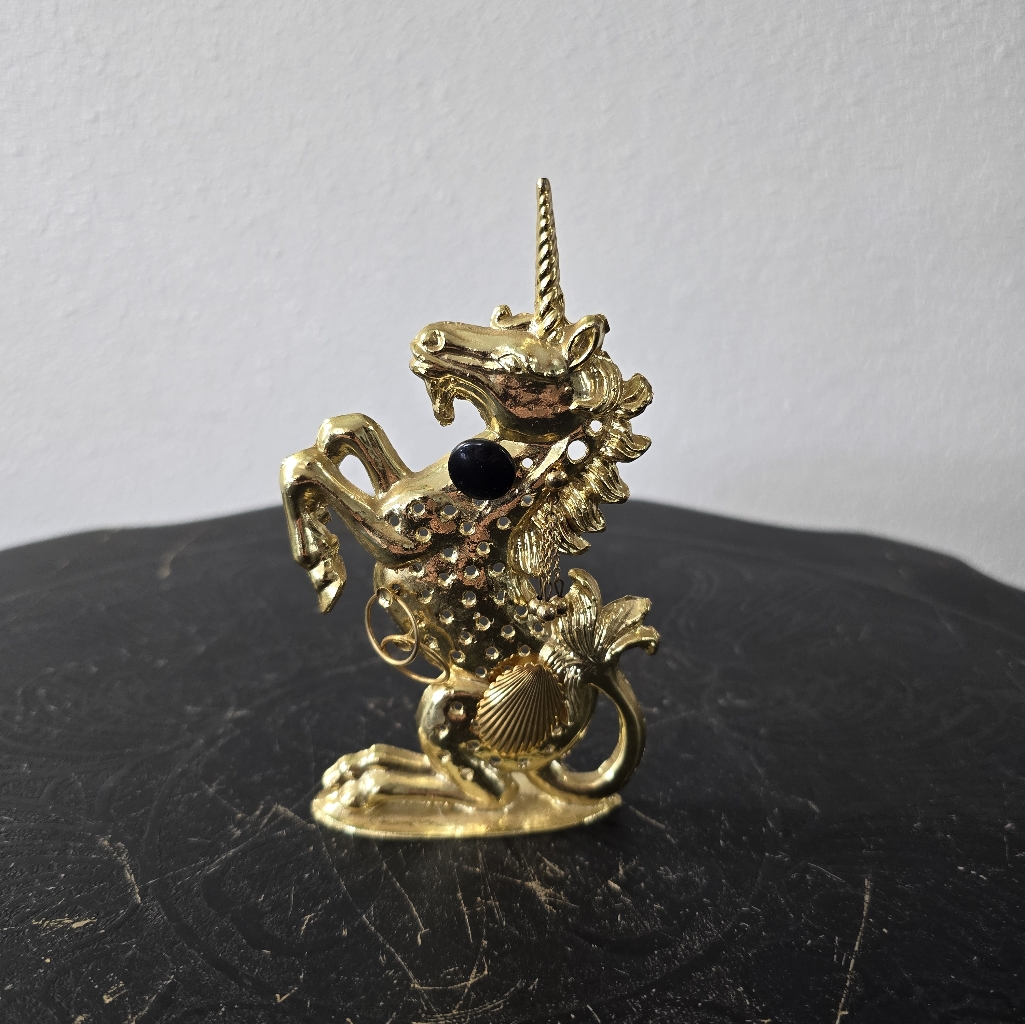 Vintage Torino Light Gold Tone Metal Unicorn Pierced Earrings Holder